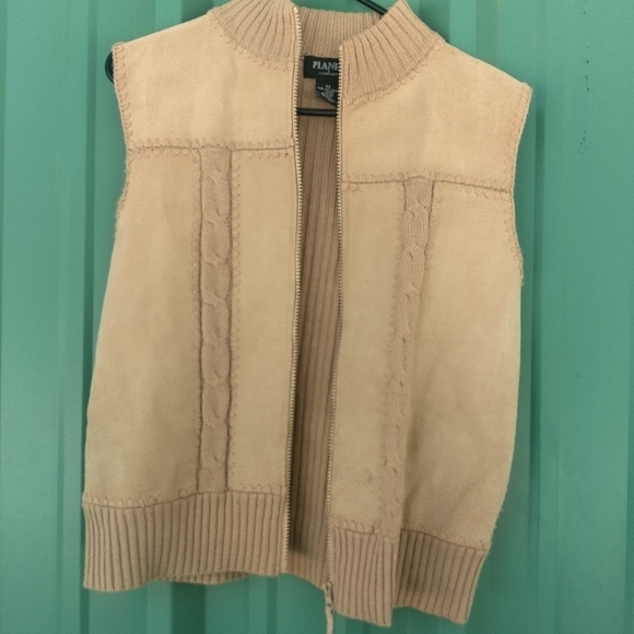 Women's Tan Leather Vest Full Zip Size Medium Bohemian Boho - Picture 2 of 4